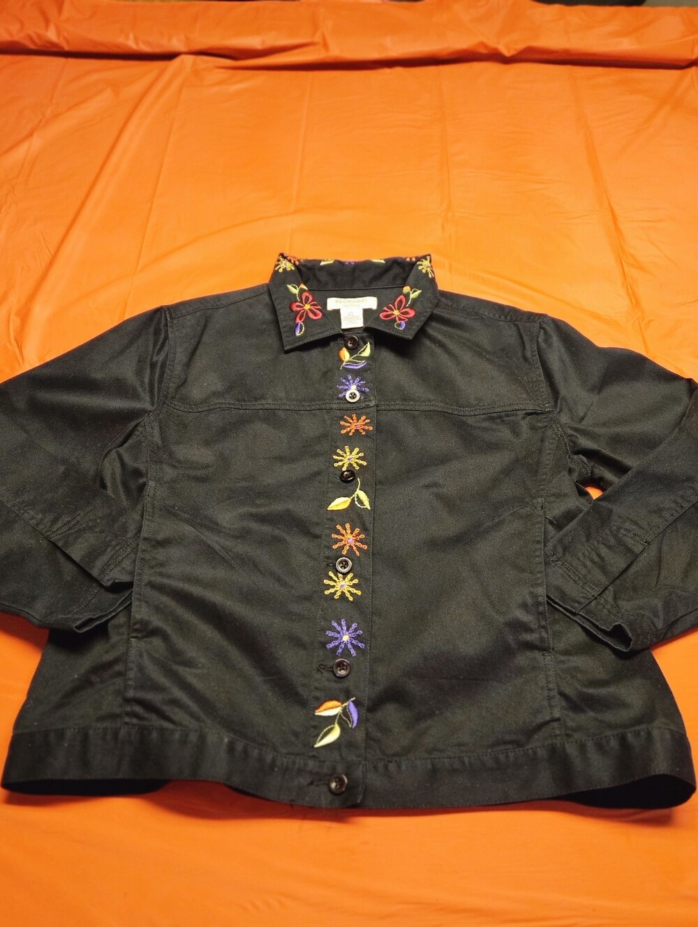 Bechamel Vintage Embroidered Button-Up Jacket - Floral Detail Large Petite EUC